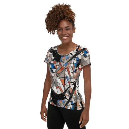 Stained Glass Crows on a Women's Athletic T-Shirt