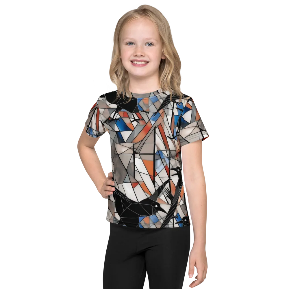 Stained Glass Crows on Kids Crew Neck T-Shirt — Front
