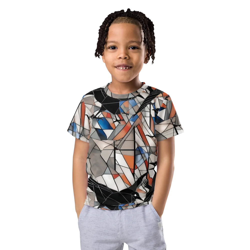 Stained Glass Crows on Kids Crew Neck T-Shirt — Front