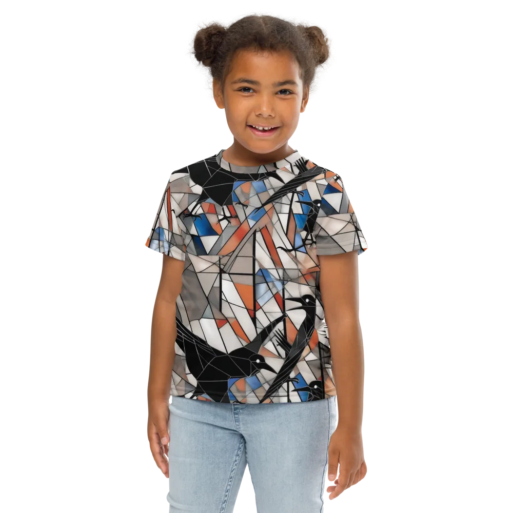 Stained Glass Crows on Kids Crew Neck T-Shirt — Front