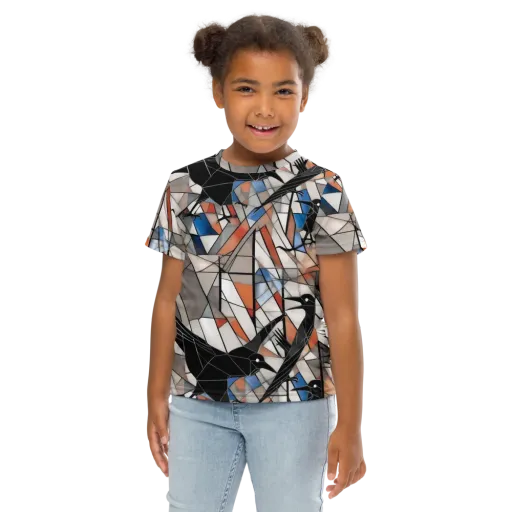 Stained Glass Crows on a Kids Crew Neck T-Shirt
