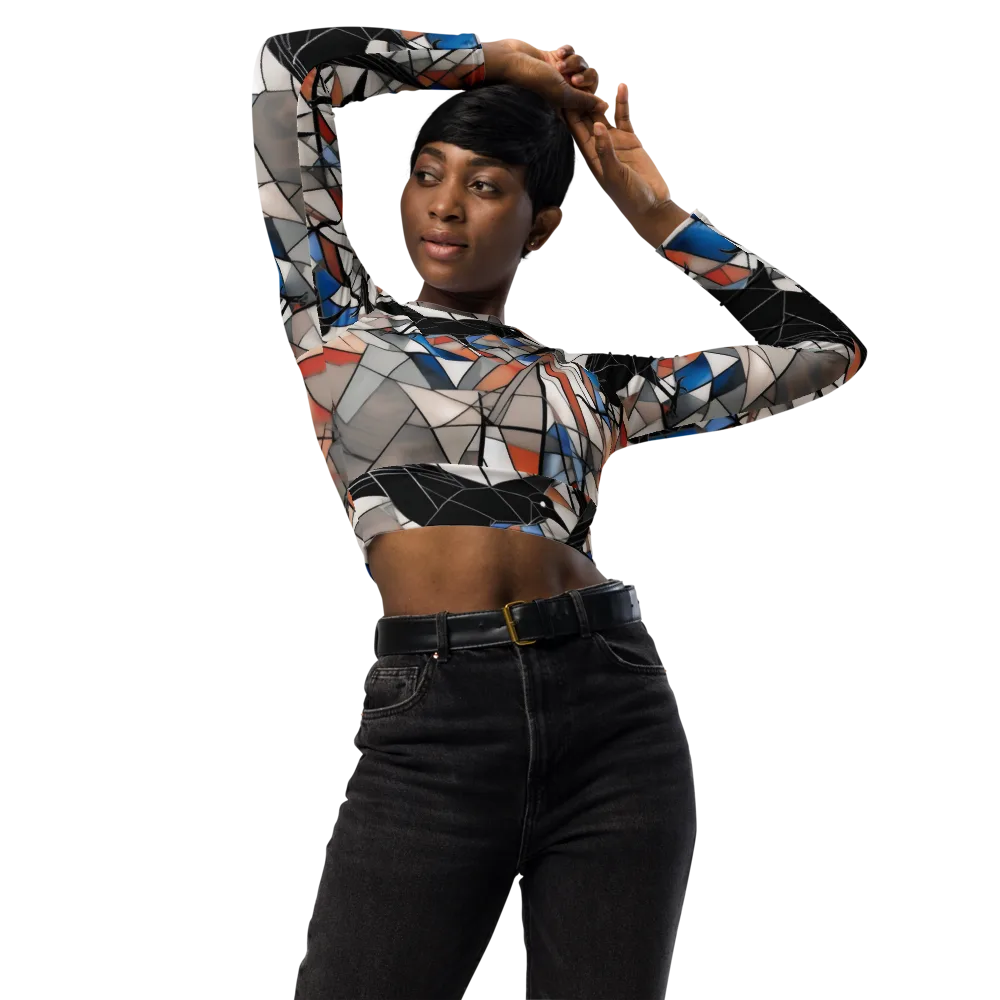 Stained Glass Crows on Long Sleeve Crop Top — Front