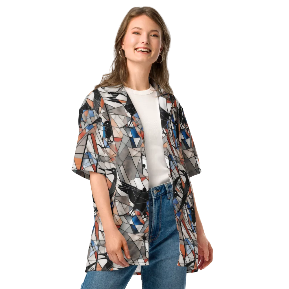 Stained Glass Crows on Button Shirt — Front