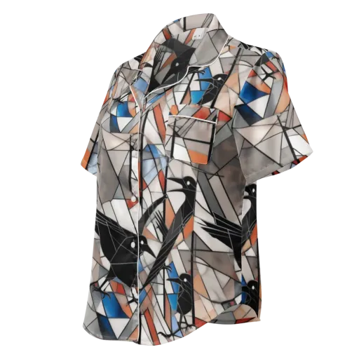 Stained Glass Crows on a Women's Short Sleeve Pajama Top
