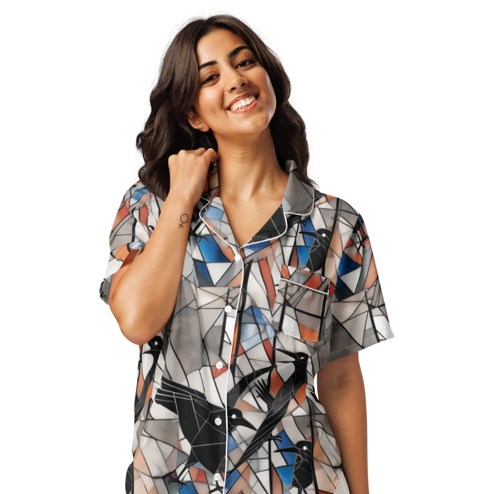 Stained Glass Crows on Women's Short Sleeve Pajama Top — Front