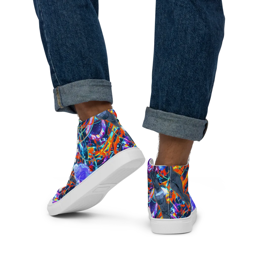 Prismatic Engine on Men's High Top Canvas Shoes — Back