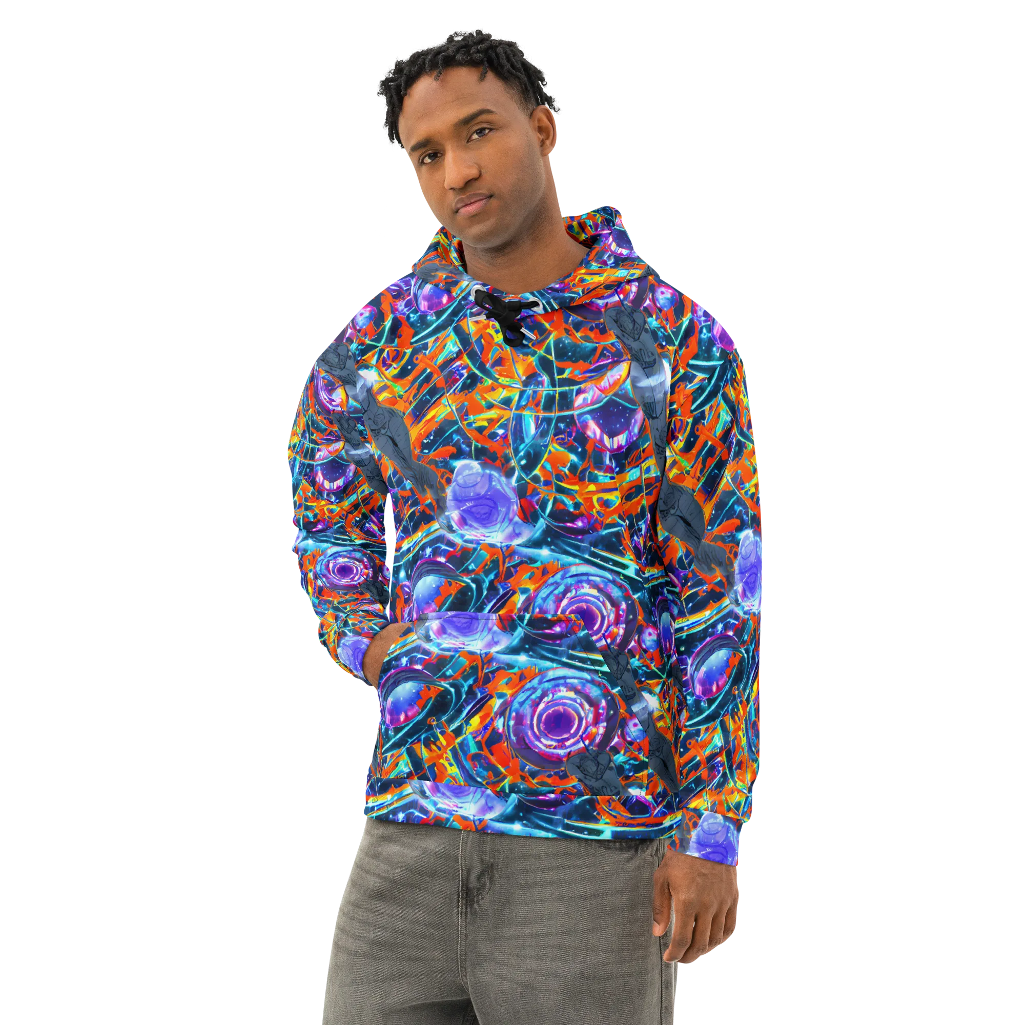 Prismatic Engine on Cotton Hoodie — Left Front