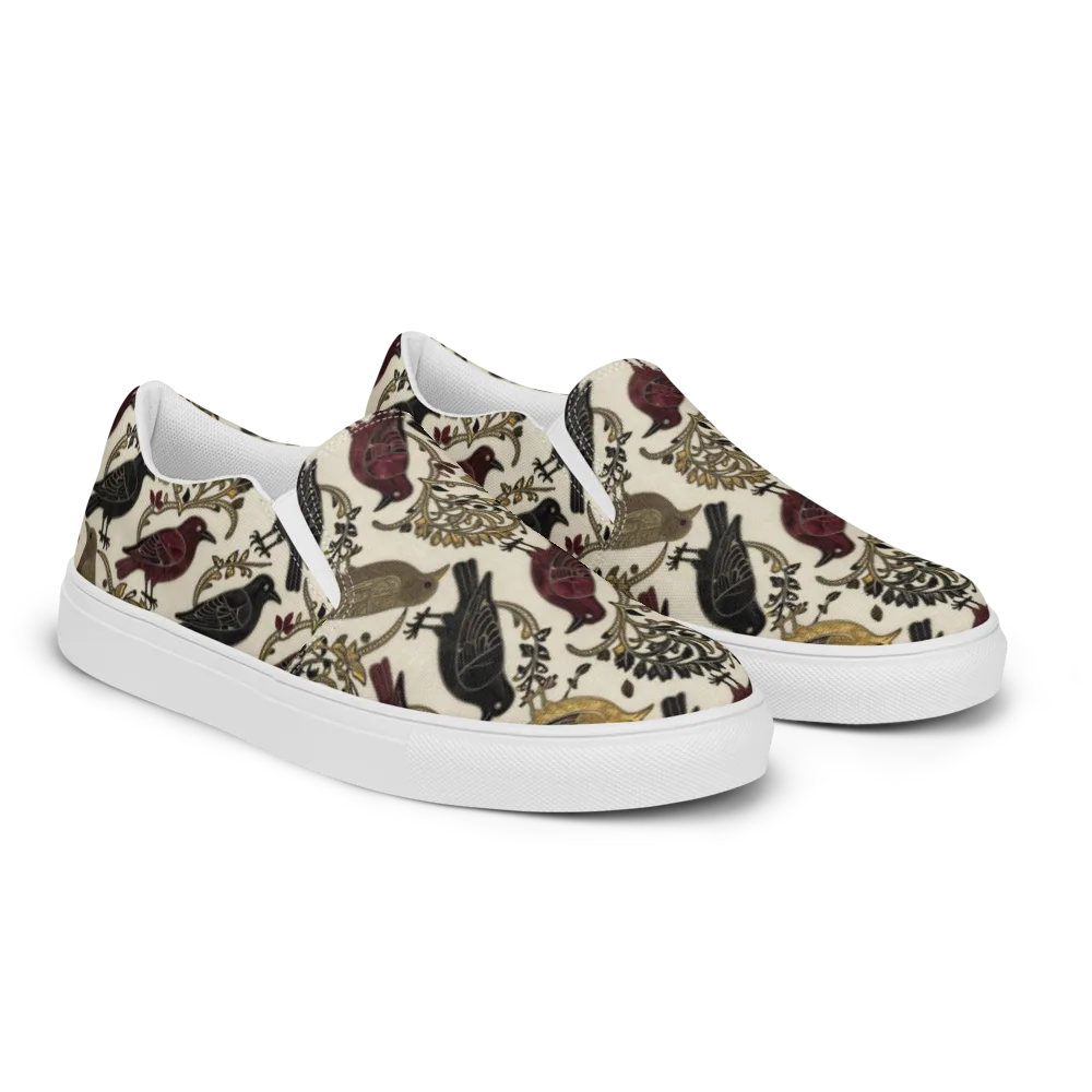 Ravenwood Aviary on Men's Slip-On Canvas Shoes — Right Front