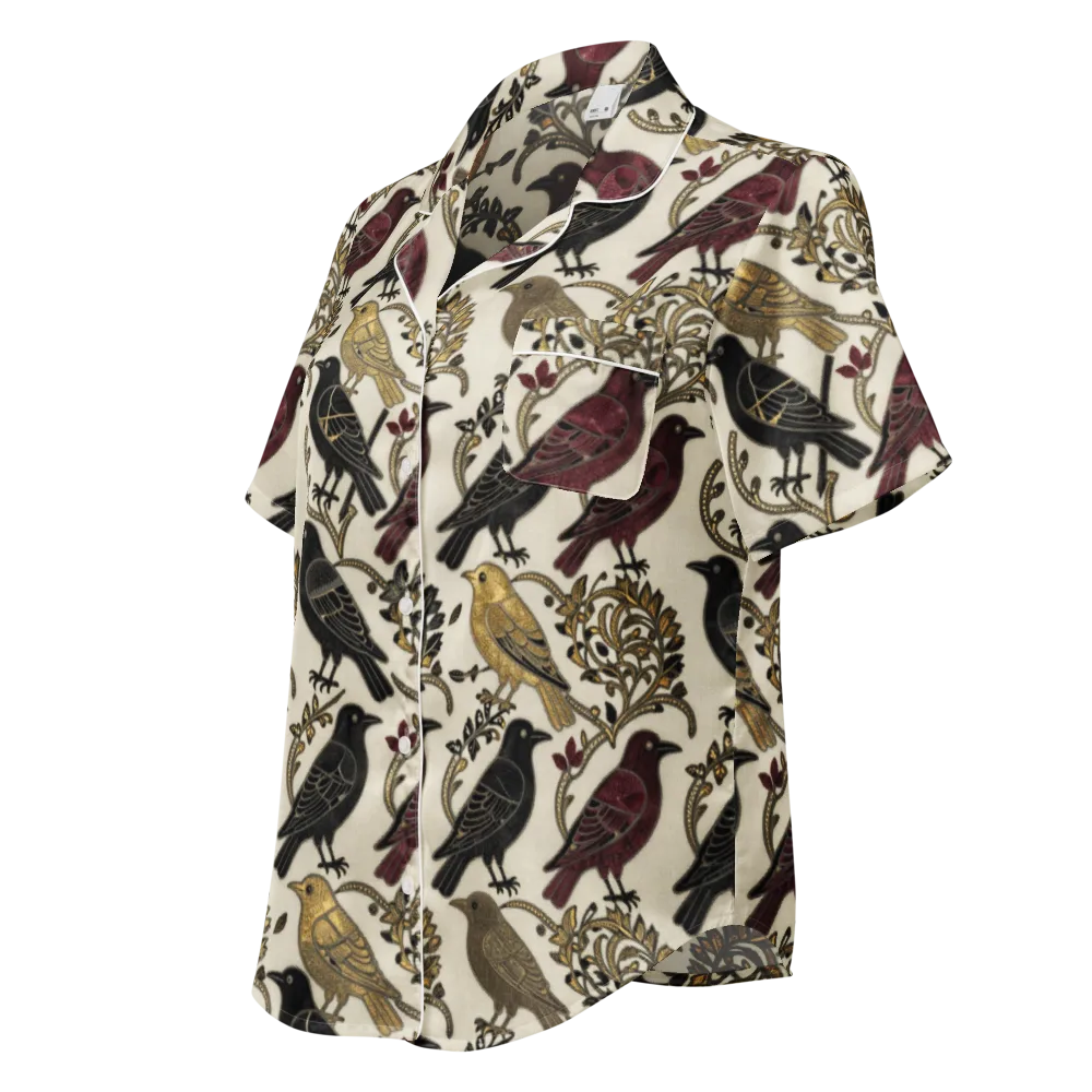 Ravenwood Aviary on Women's Short Sleeve Pajama Top — Left Front