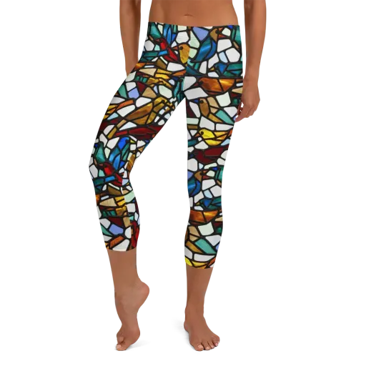 Stained Aviary on a Capri Leggings