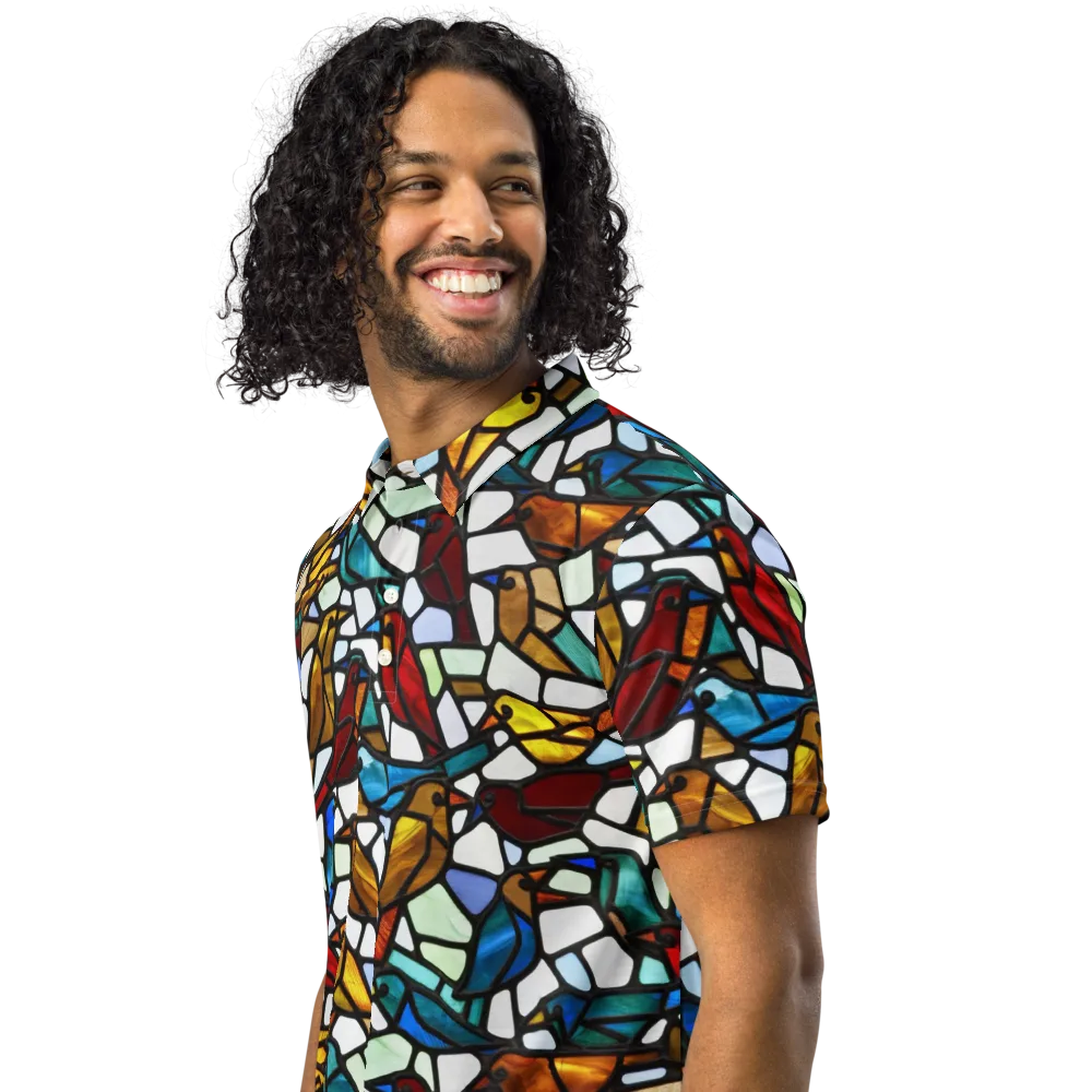 Stained Aviary on Men's Slim Fit Polo Shirt — Left Front