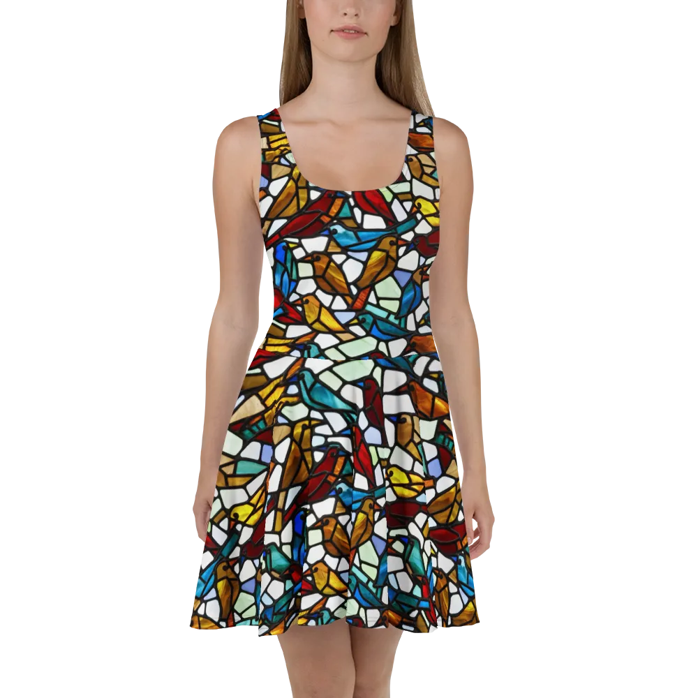 Stained Aviary on Skater Dress — Front