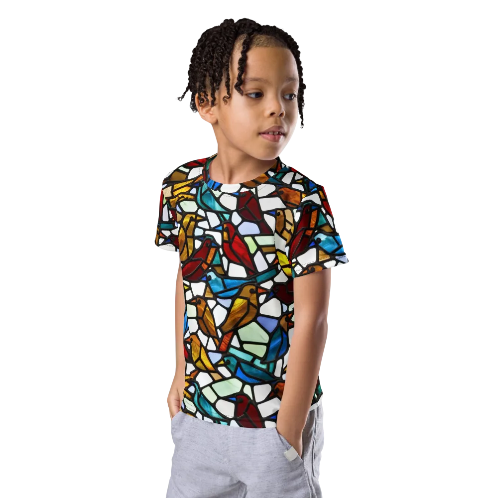 Stained Aviary on Kids Crew Neck T-Shirt — Left Front