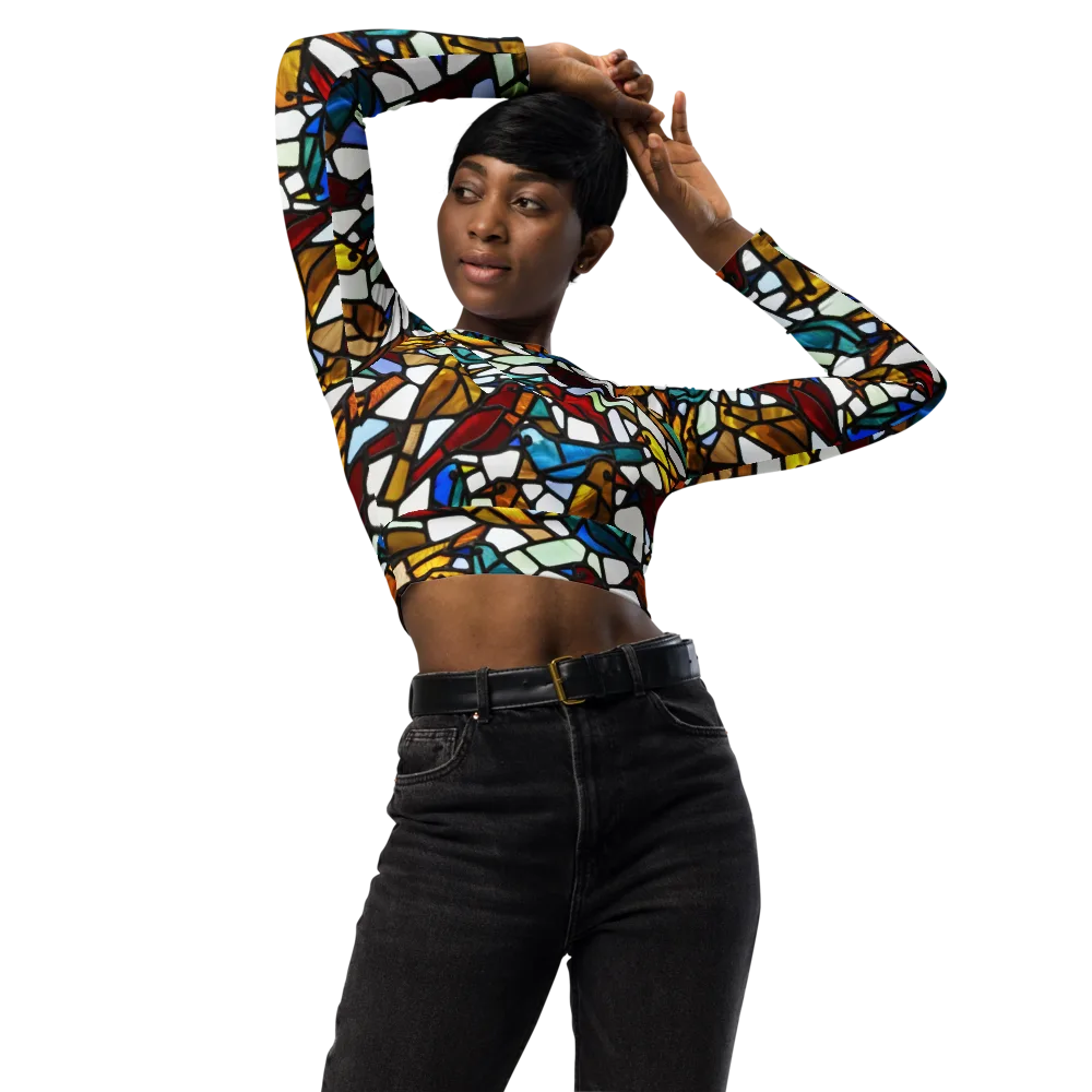 Stained Aviary on Long Sleeve Crop Top — Front