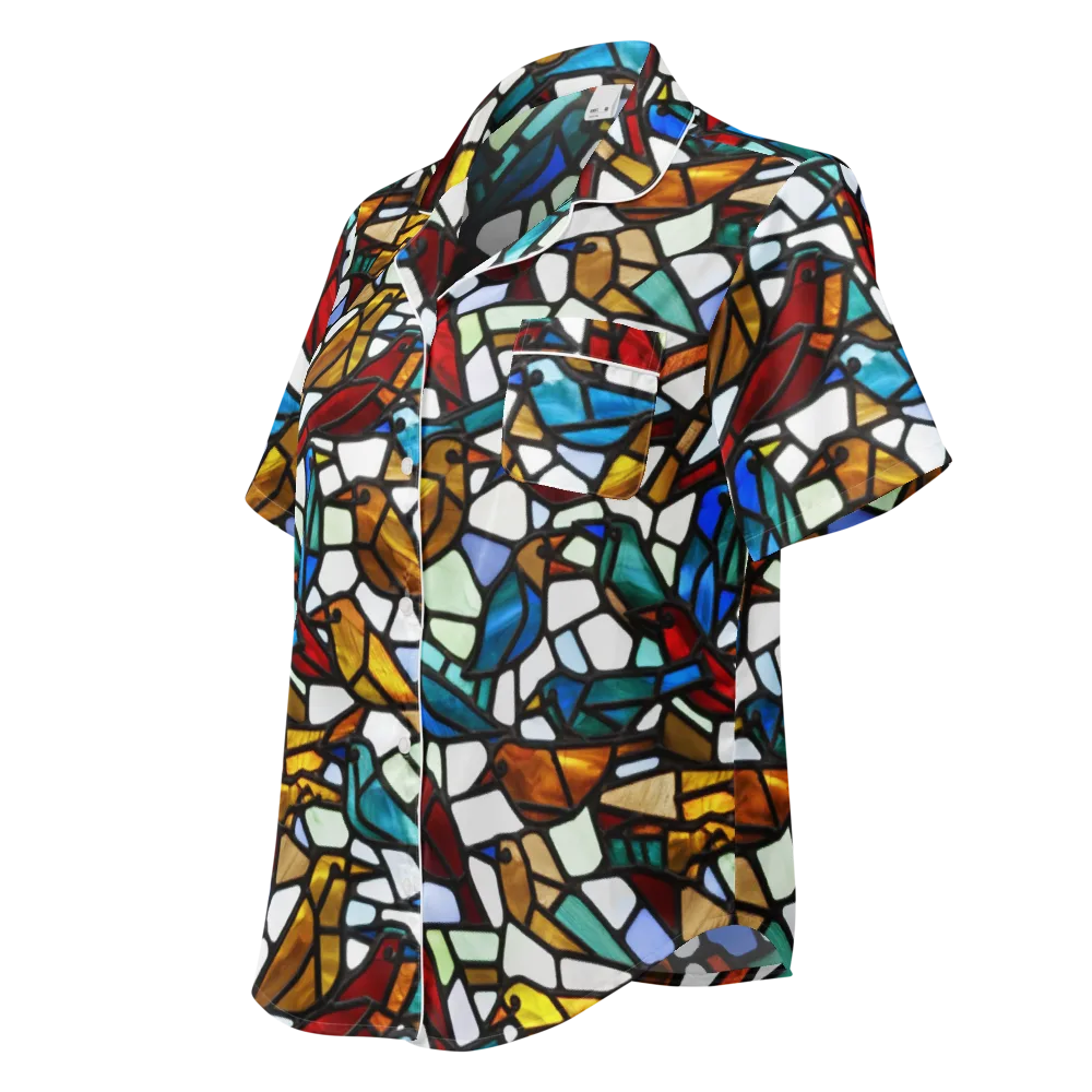 Stained Aviary on Women's Short Sleeve Pajama Top — Left Front