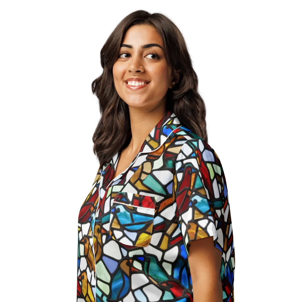 Stained Aviary on Women's Short Sleeve Pajama Top — Left Front