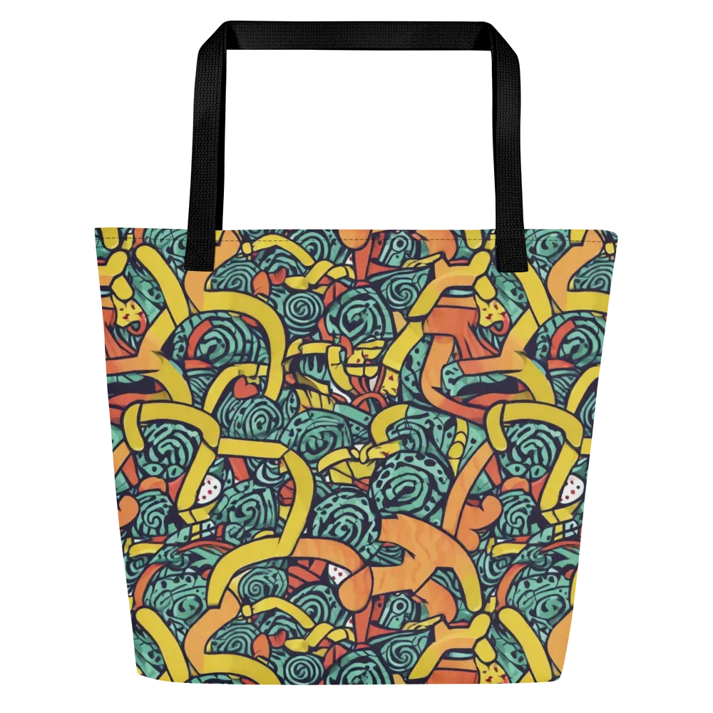 Aqua Riddle on Large Tote Bag W/ Pocket — Front