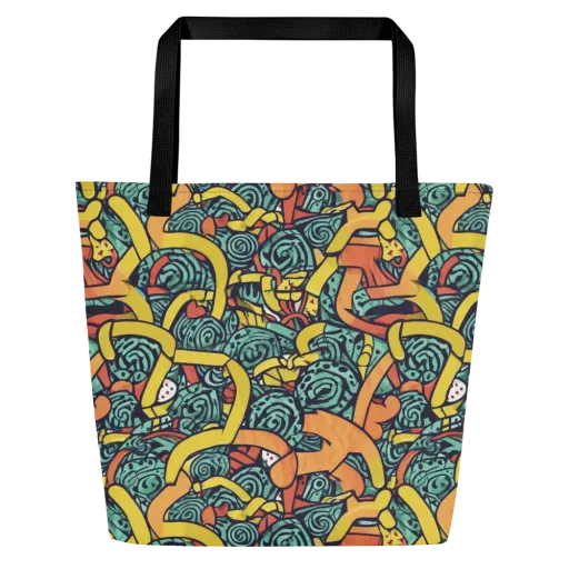 Aqua Riddle on Large Tote Bag W/ Pocket