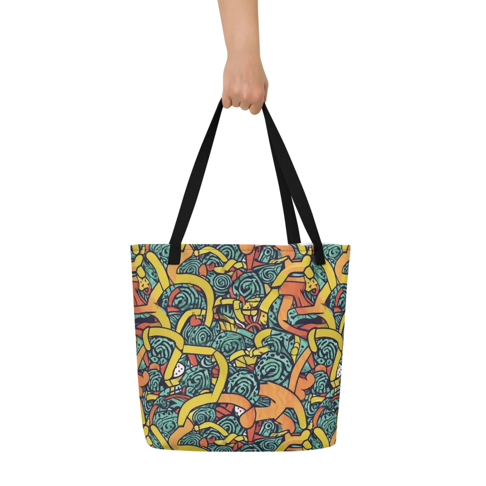 Aqua Riddle on Large Tote Bag W/ Pocket — Front