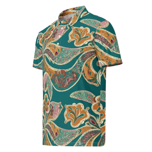Teal Paisley Reverie on a Men's Slim Fit Polo Shirt