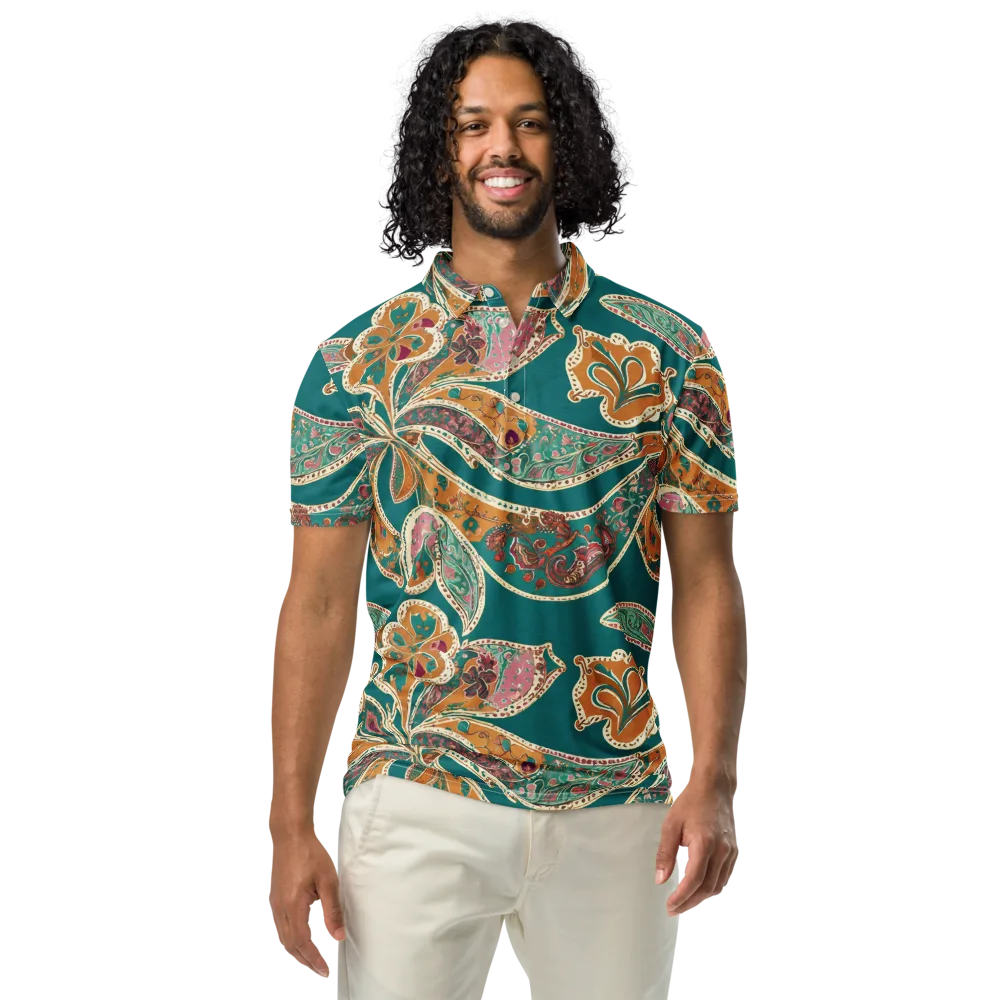 Teal Paisley Reverie on Men's Slim Fit Polo Shirt — Front