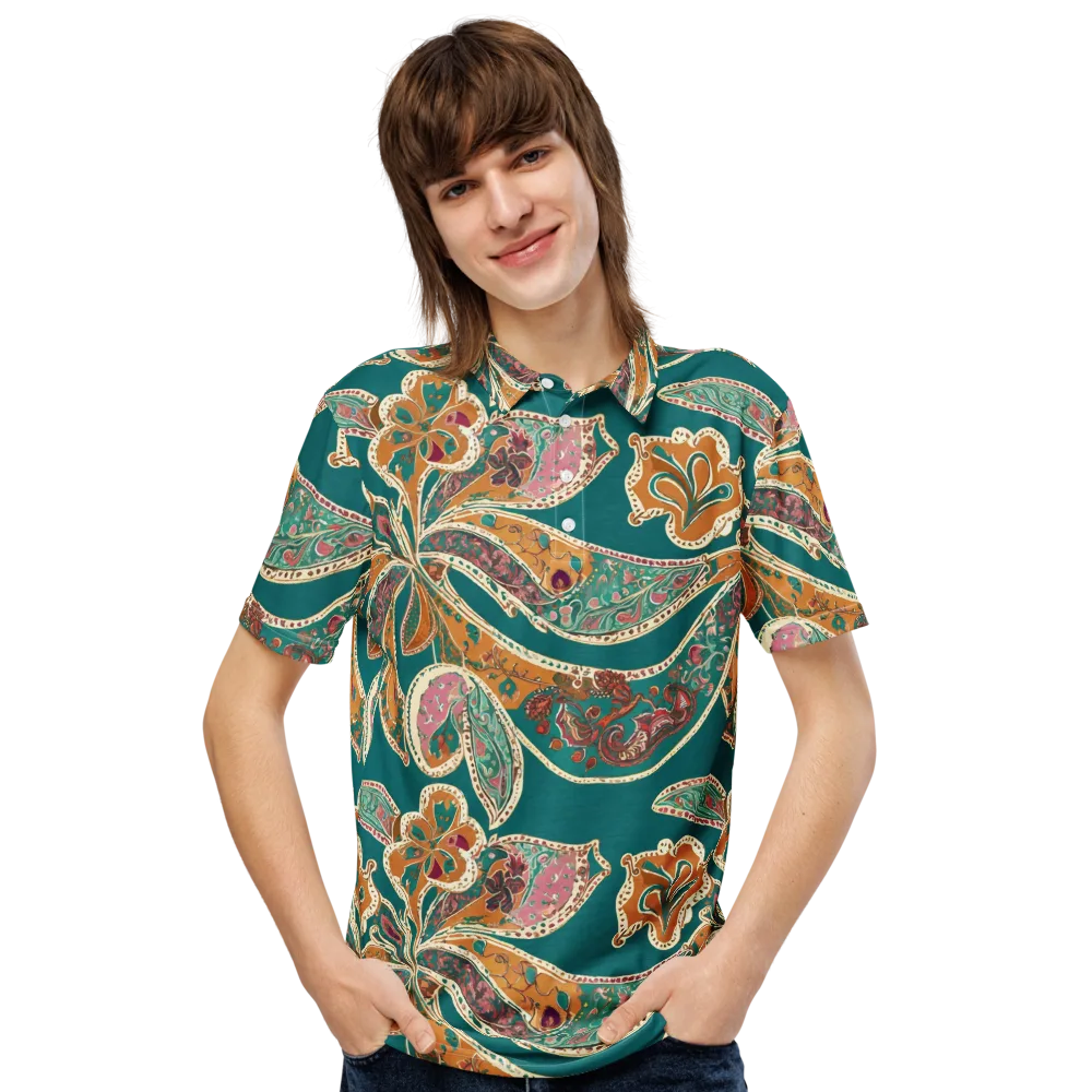 Teal Paisley Reverie on Men's Slim Fit Polo Shirt — Front