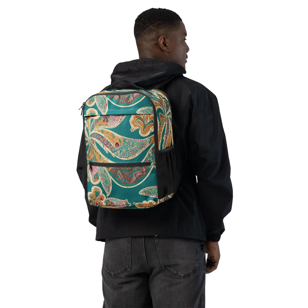 Teal Paisley Reverie on Utility Backpack — Back