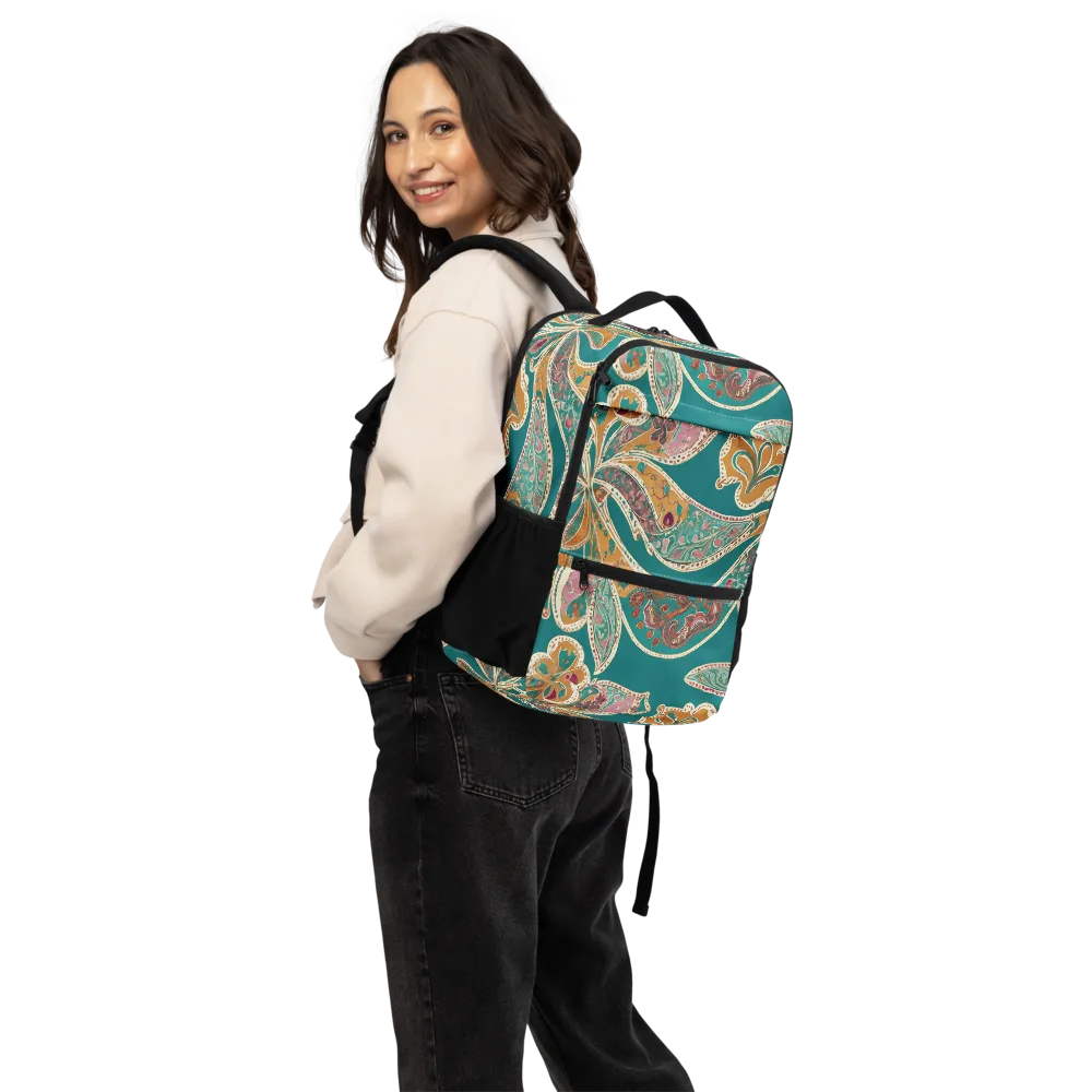 Teal Paisley Reverie on Utility Backpack — Back