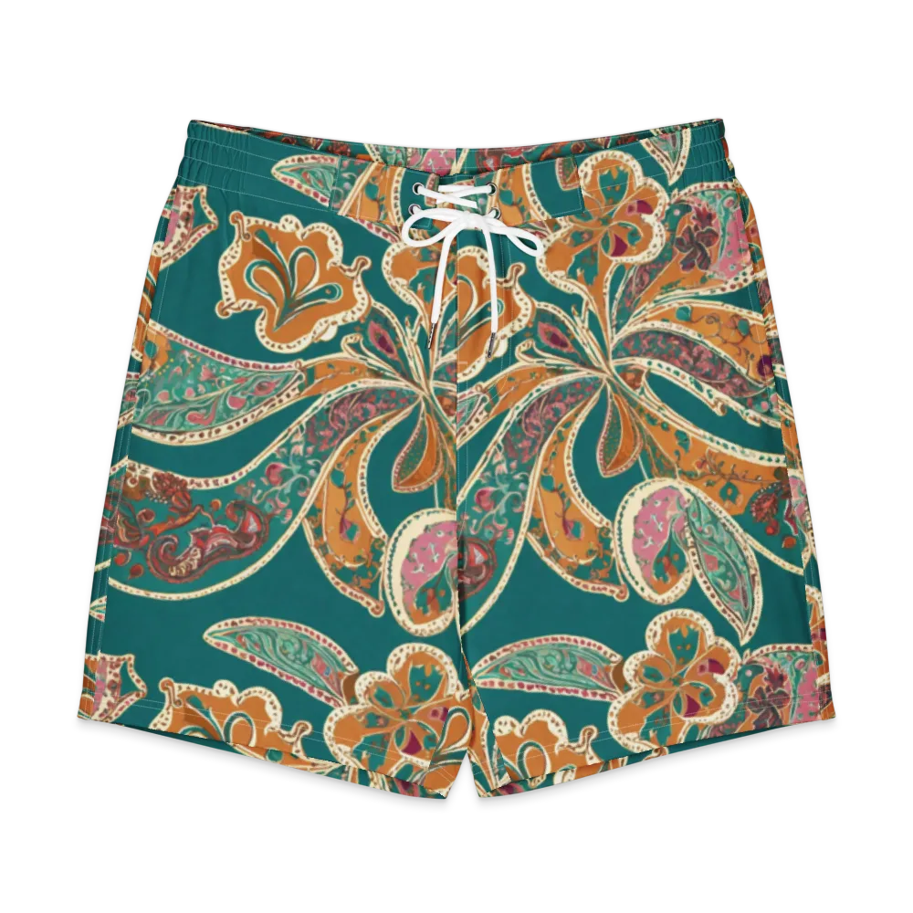 Teal Paisley Reverie on Men's Board Shorts — Front