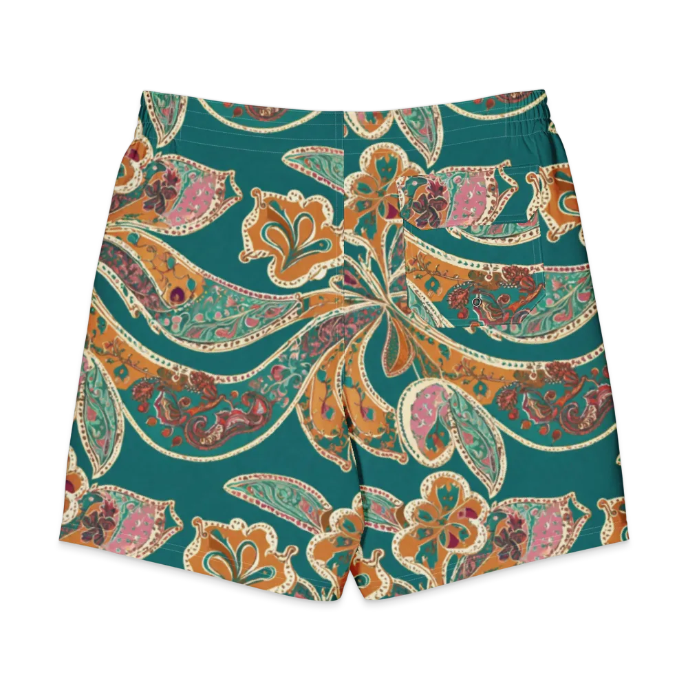 Teal Paisley Reverie on Men's Board Shorts — Back