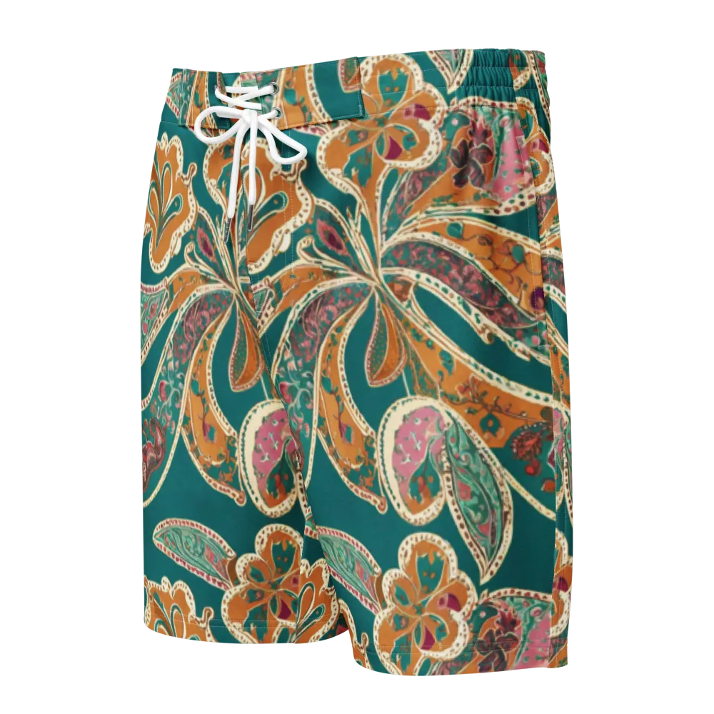 Teal Paisley Reverie on Men's Board Shorts — Front