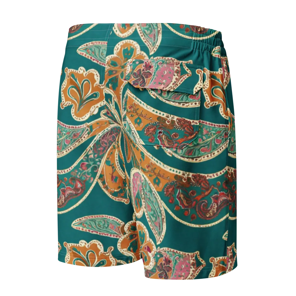Teal Paisley Reverie on Men's Board Shorts — Back