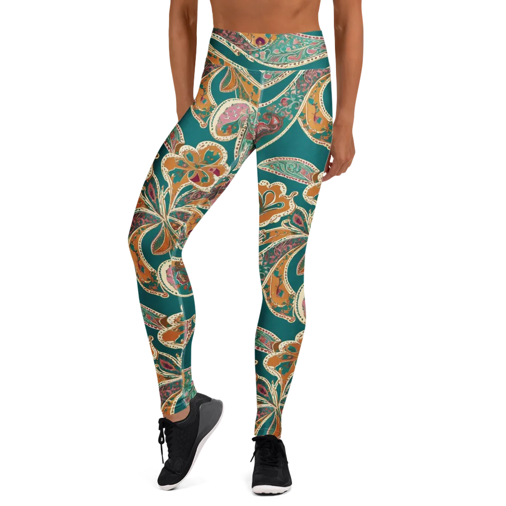 Teal Paisley Reverie on Yoga Leggings — Front