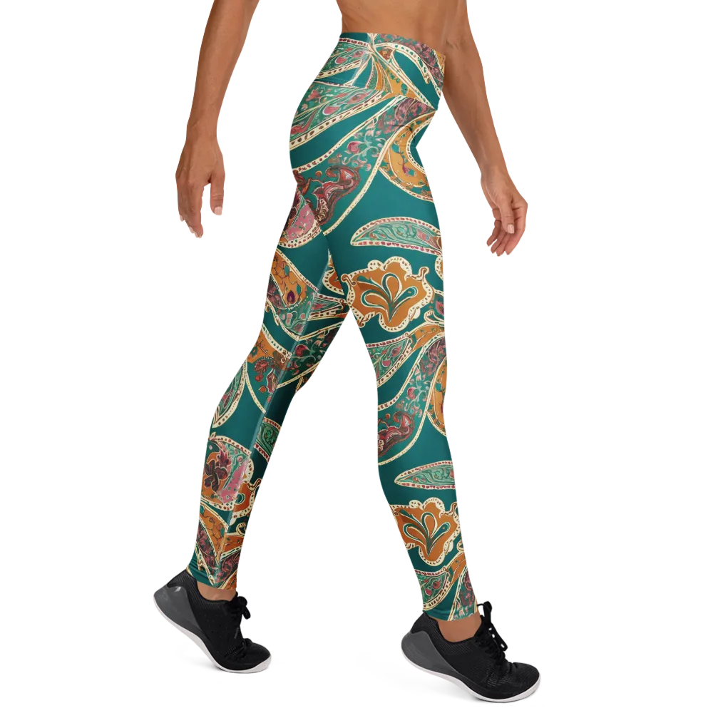 Teal Paisley Reverie on Yoga Leggings — Right