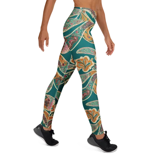 Teal Paisley Reverie on a Yoga Leggings
