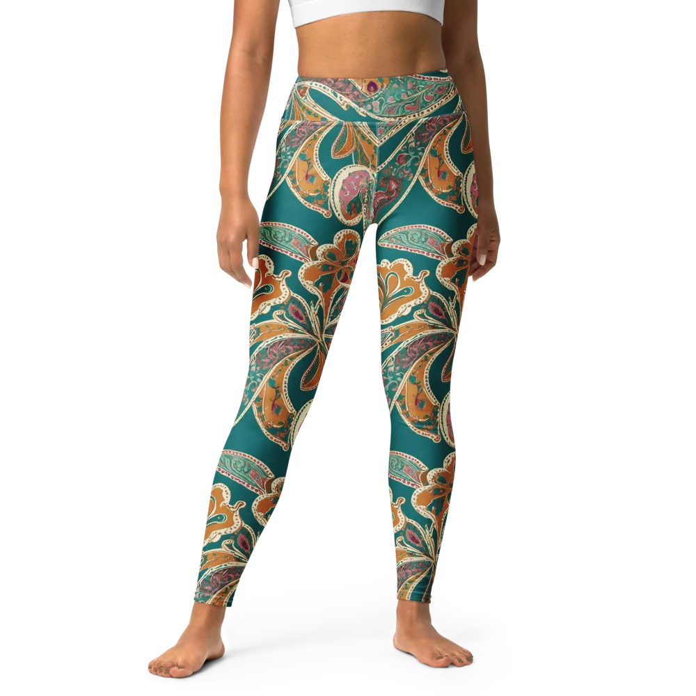 Teal Paisley Reverie on Yoga Leggings — Front