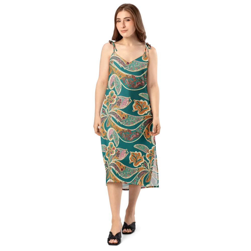 Teal Paisley Reverie on Slip Dress — Front