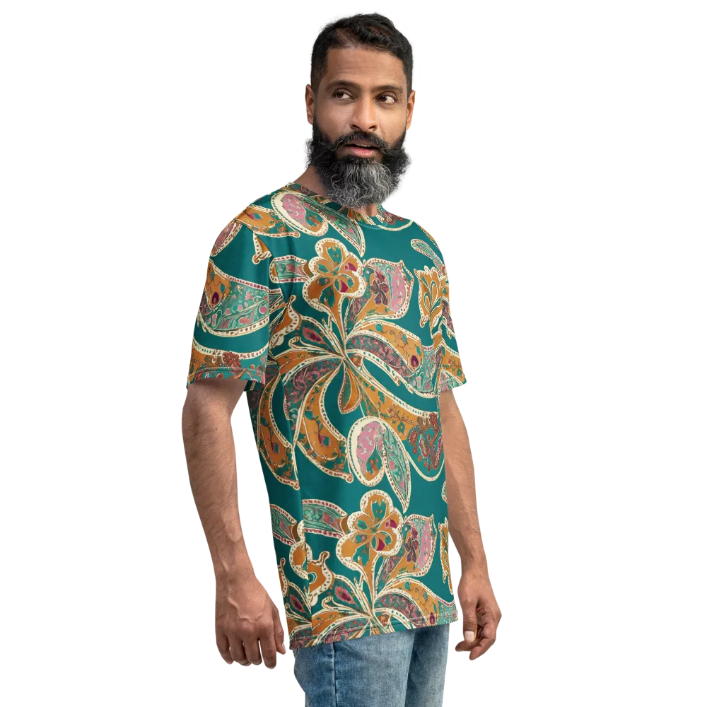 Teal Paisley Reverie on Men's Crew Neck T-Shirt — Right