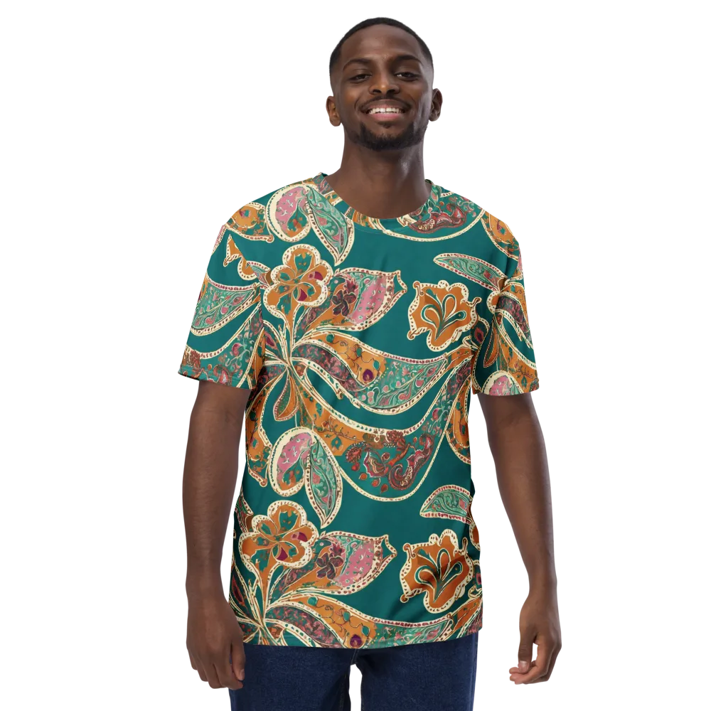 Teal Paisley Reverie on Men's Crew Neck T-Shirt — Front