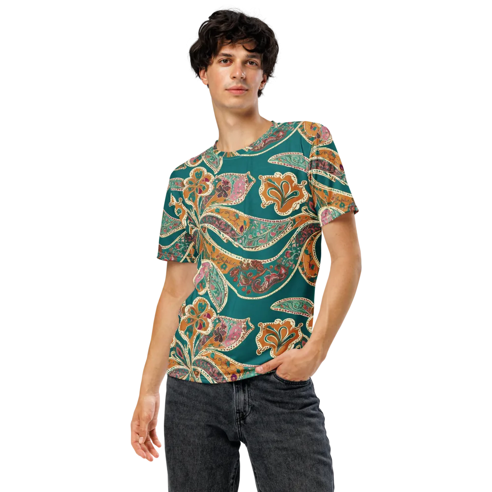 Teal Paisley Reverie on Men's Crew Neck T-Shirt — Front