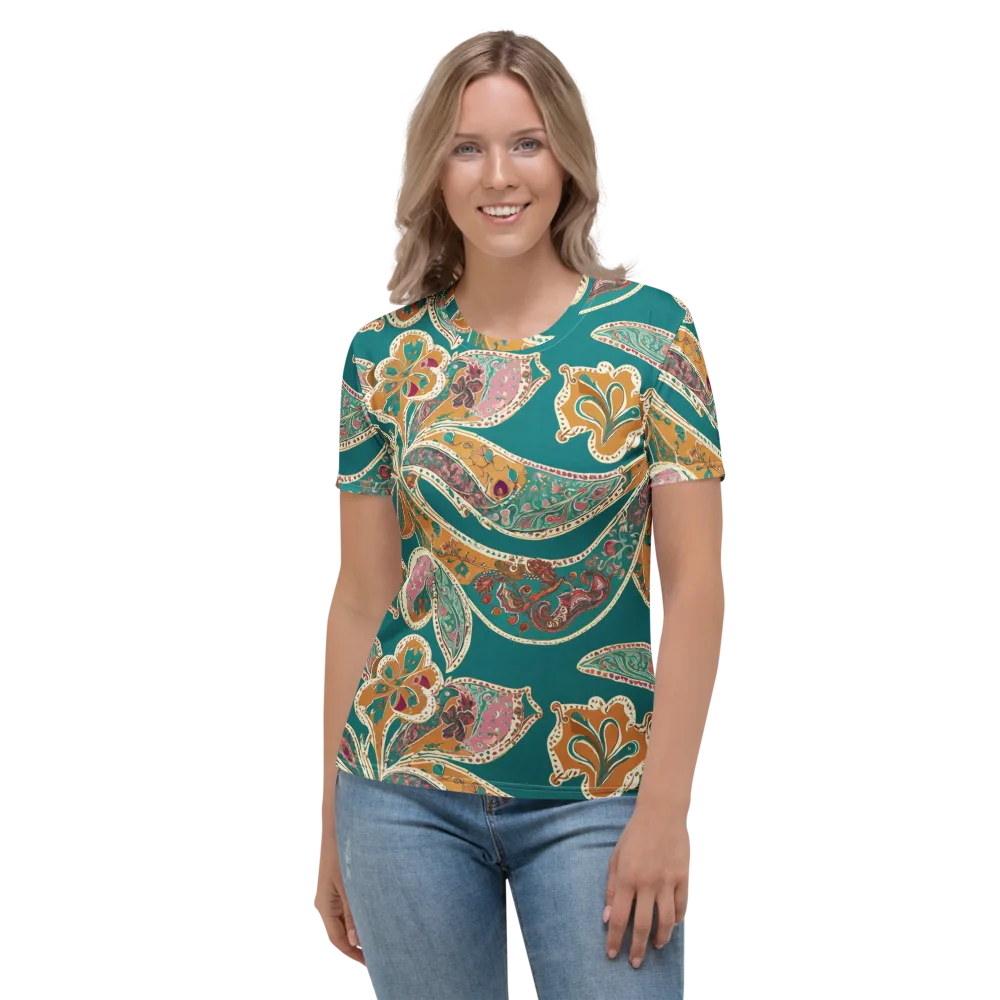 Teal Paisley Reverie on Women's Crew Neck T-Shirt — Front