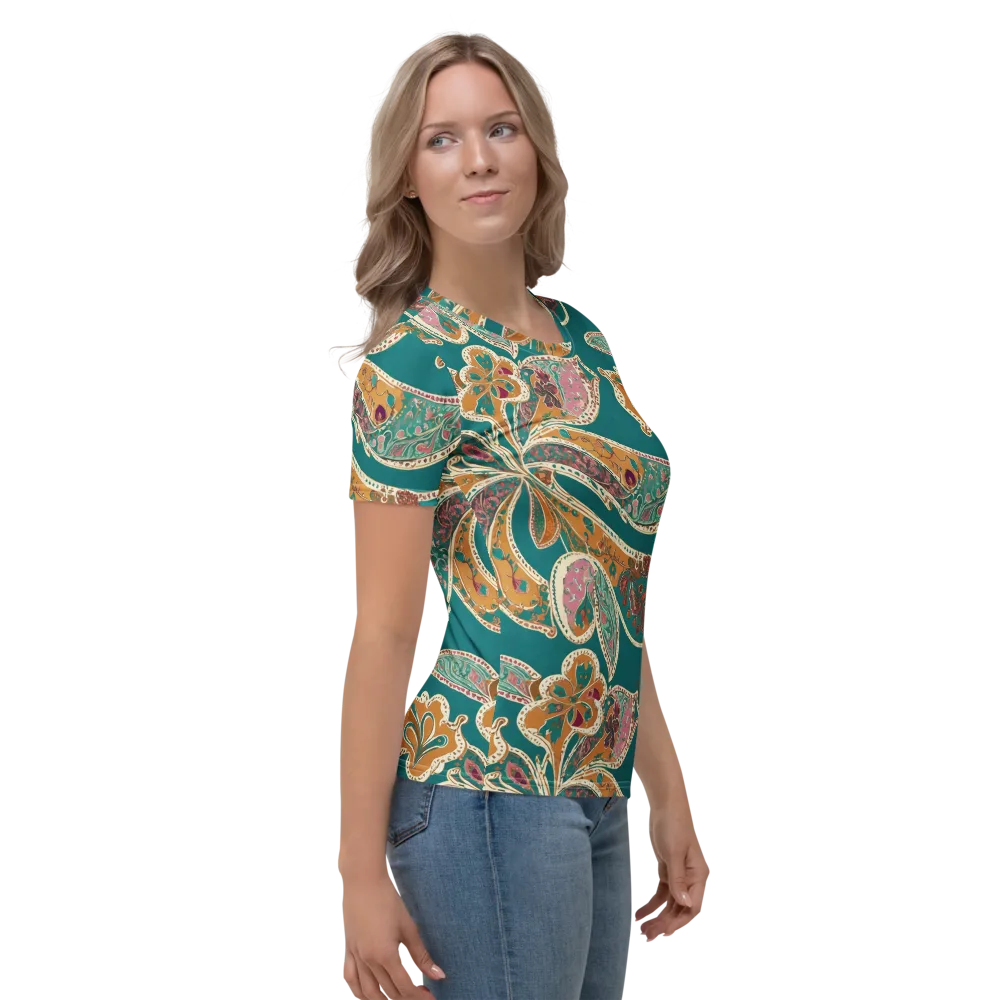 Teal Paisley Reverie on Women's Crew Neck T-Shirt — Right