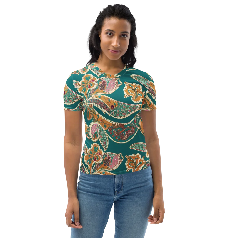 Teal Paisley Reverie on Women's Crew Neck T-Shirt — Front
