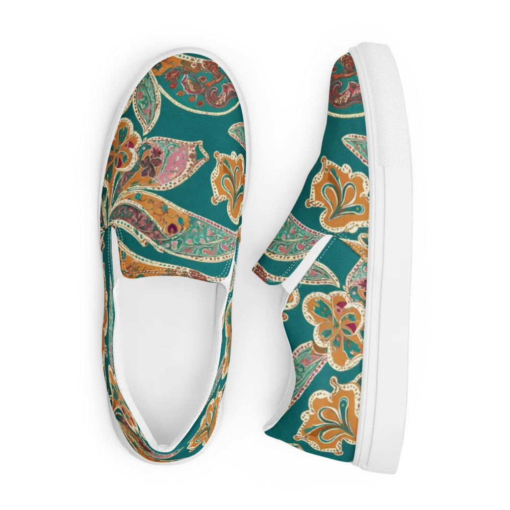 Teal Paisley Reverie on Men's Slip-On Canvas Shoes — Front
