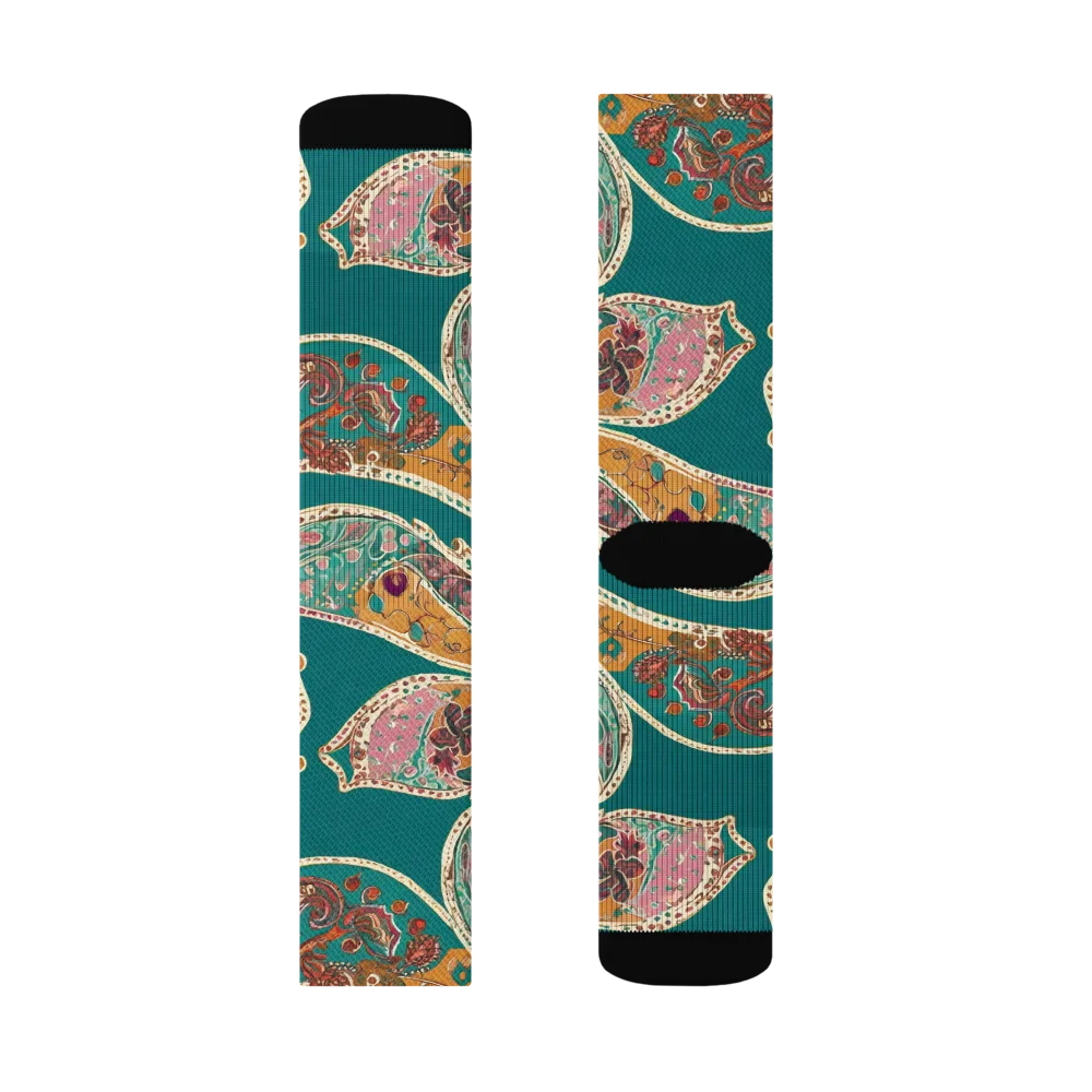 Teal Paisley Reverie on Socks — Left Sock