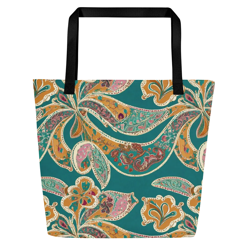 Teal Paisley Reverie on Large Tote Bag W/ Pocket — Front