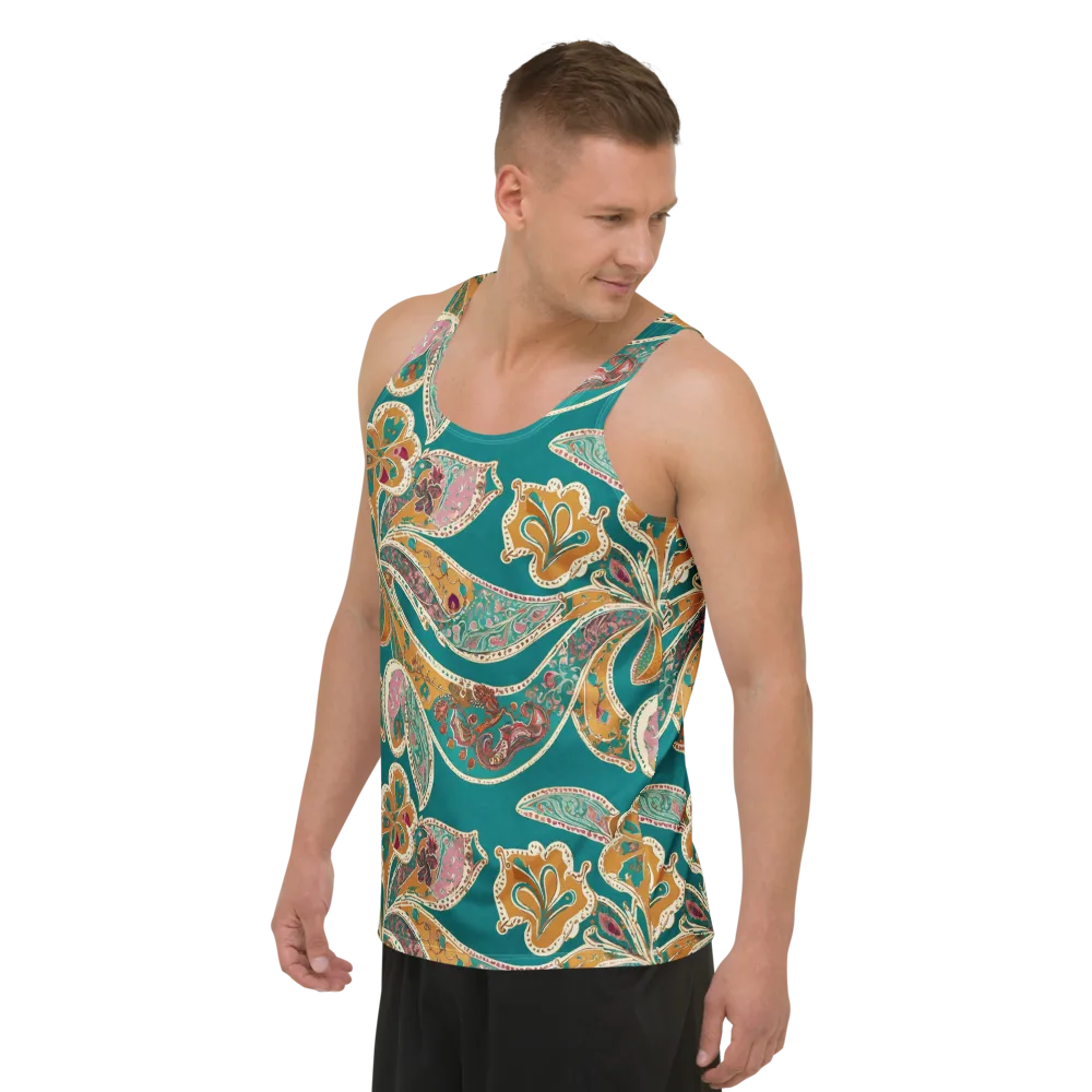 Teal Paisley Reverie on Men's Tank Top — Left Front