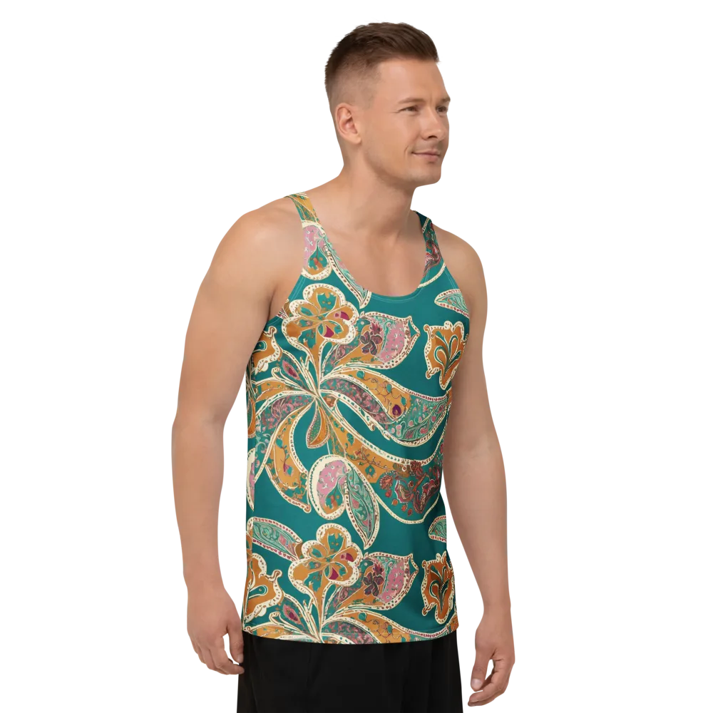 Teal Paisley Reverie on Men's Tank Top — Right Front