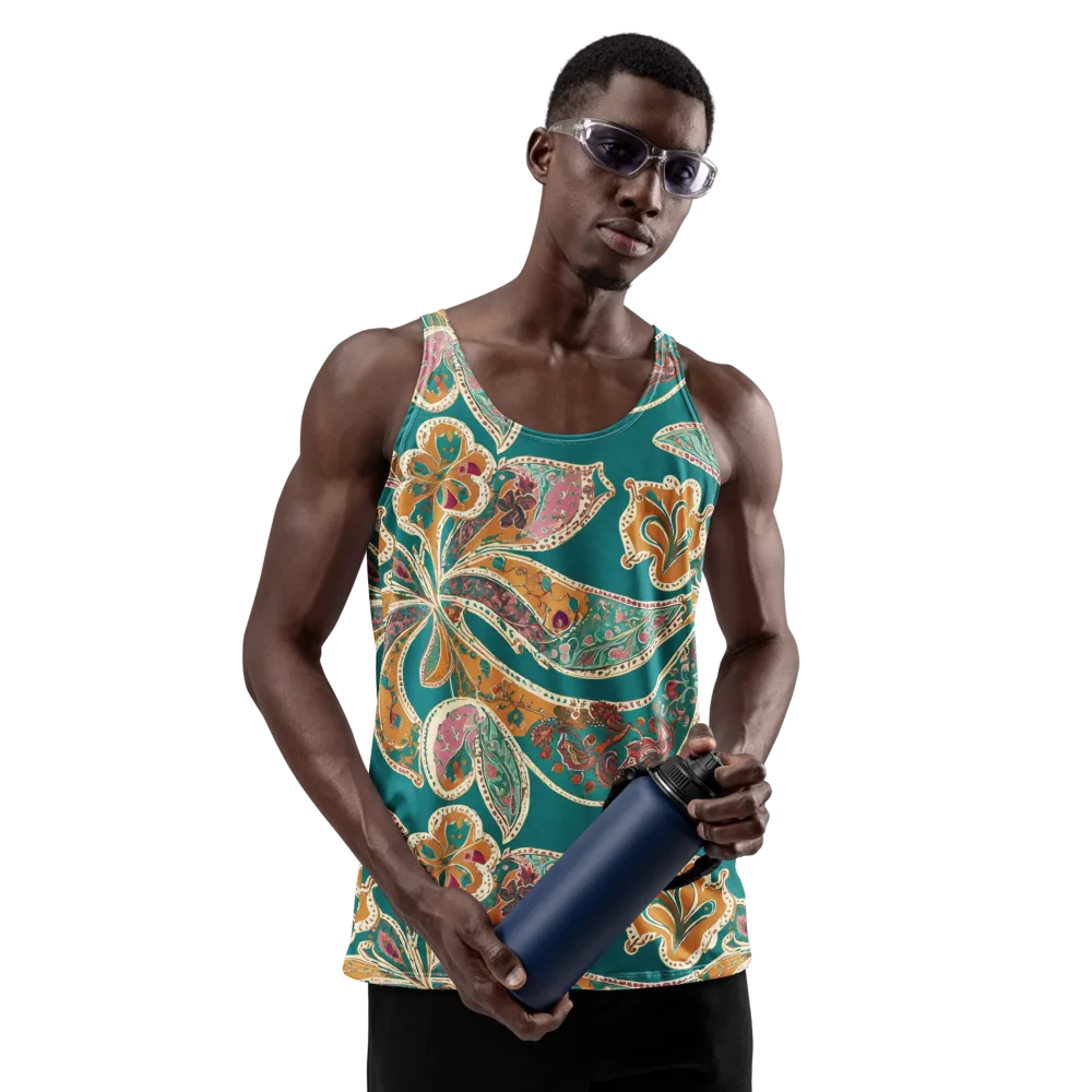 Teal Paisley Reverie on Men's Tank Top — Front