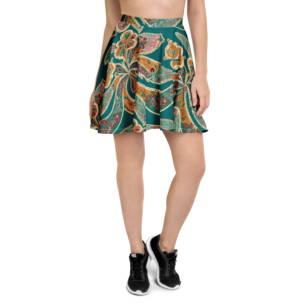 Teal Paisley Reverie on Skater Skirt — Front